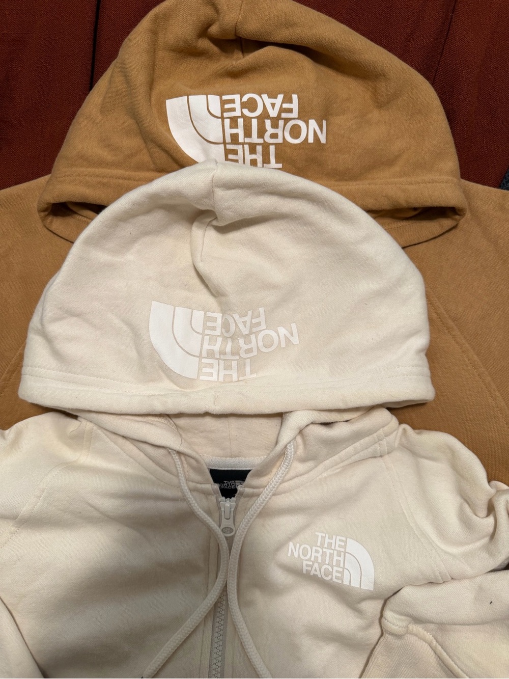 2- The North Face Zip-Up Hoodie in Cream and Tan